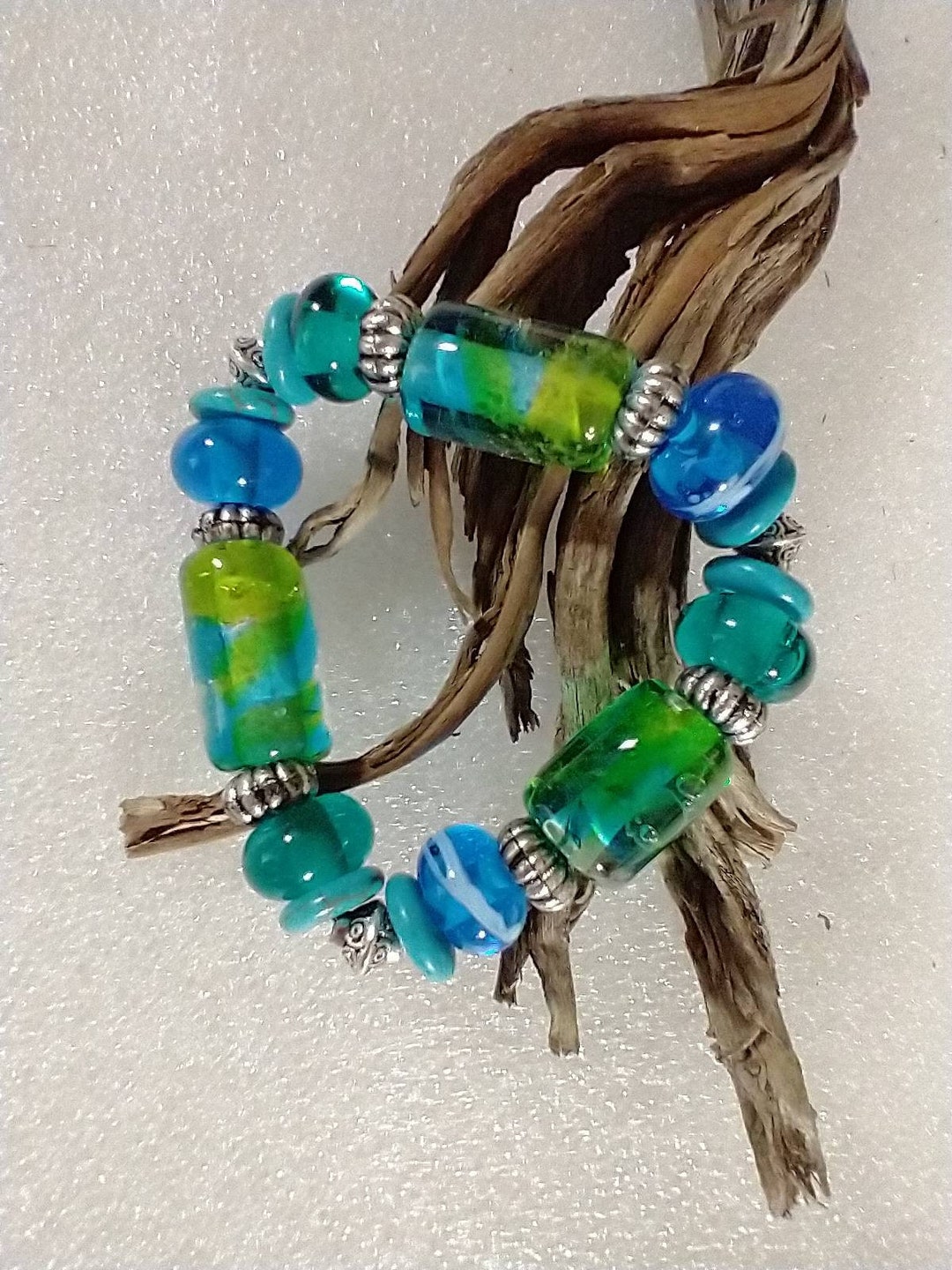 Green and Turquoise Waves Ocean Glass Lampwork Bead Breacelet - Etsy