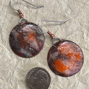 Orange Flame & Black Ashes Dangle Enamel Earrings.