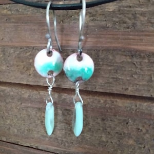 Cream Lime Pastel Dangle Enamel Earrings