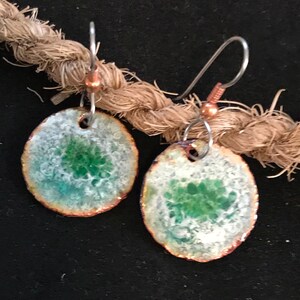Green Pond in the Jungle Dangle Enamel Earrings