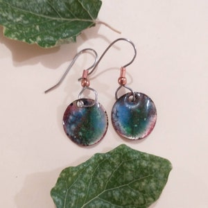 Coming Night Green Turquoise & Blue Dangle Enamel Earrings.