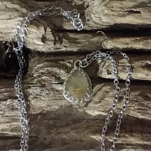 Golden Tears of Joy 2, Sterling Silver and Golden Rutilated  Quartz Stone Cabochon Pendant