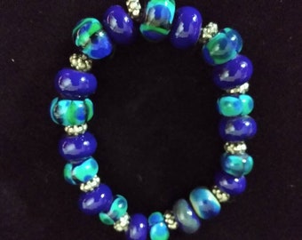 Élégant - Marine avec bracelet de perles de lampe bleu vert et transparent