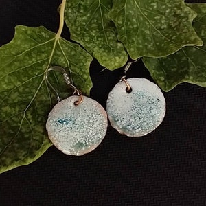Snow on the Lawn Green & White Dangle Enamel Earrings.