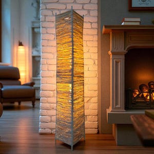 Handmade Rustic Floor Lamp – Natural Woven Tall Standing Lamp – Boho Chic Home Decor – Warm Ambient Lighting – Unique Eco-Friendly Gift