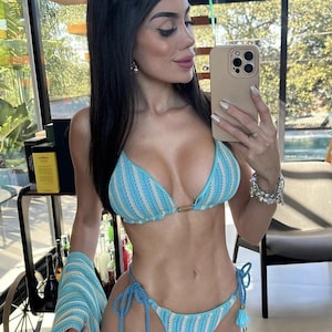 Aqua Blue Knit Bikini: Brazilian Cheeky Two-Piece Swimsuit