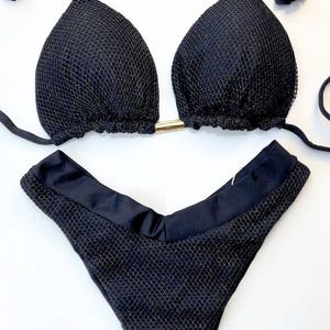 Black Gold Shimmer Brazilian Bikini Set – Two-Piece Swimsuit – Sexy Summer Swimwear – Festival Bikini – Gift for Her – Gift for beach lover