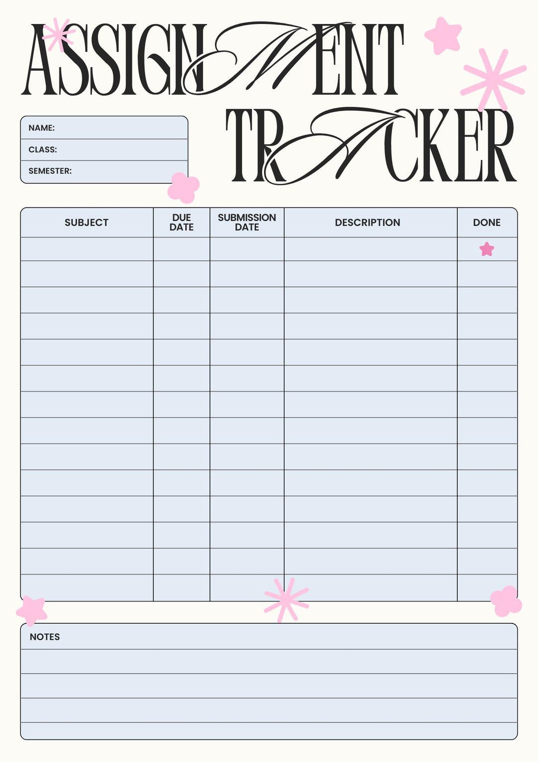 Assignment Tracker Printable | Student Study Planner (PDF Download) - Etsy
