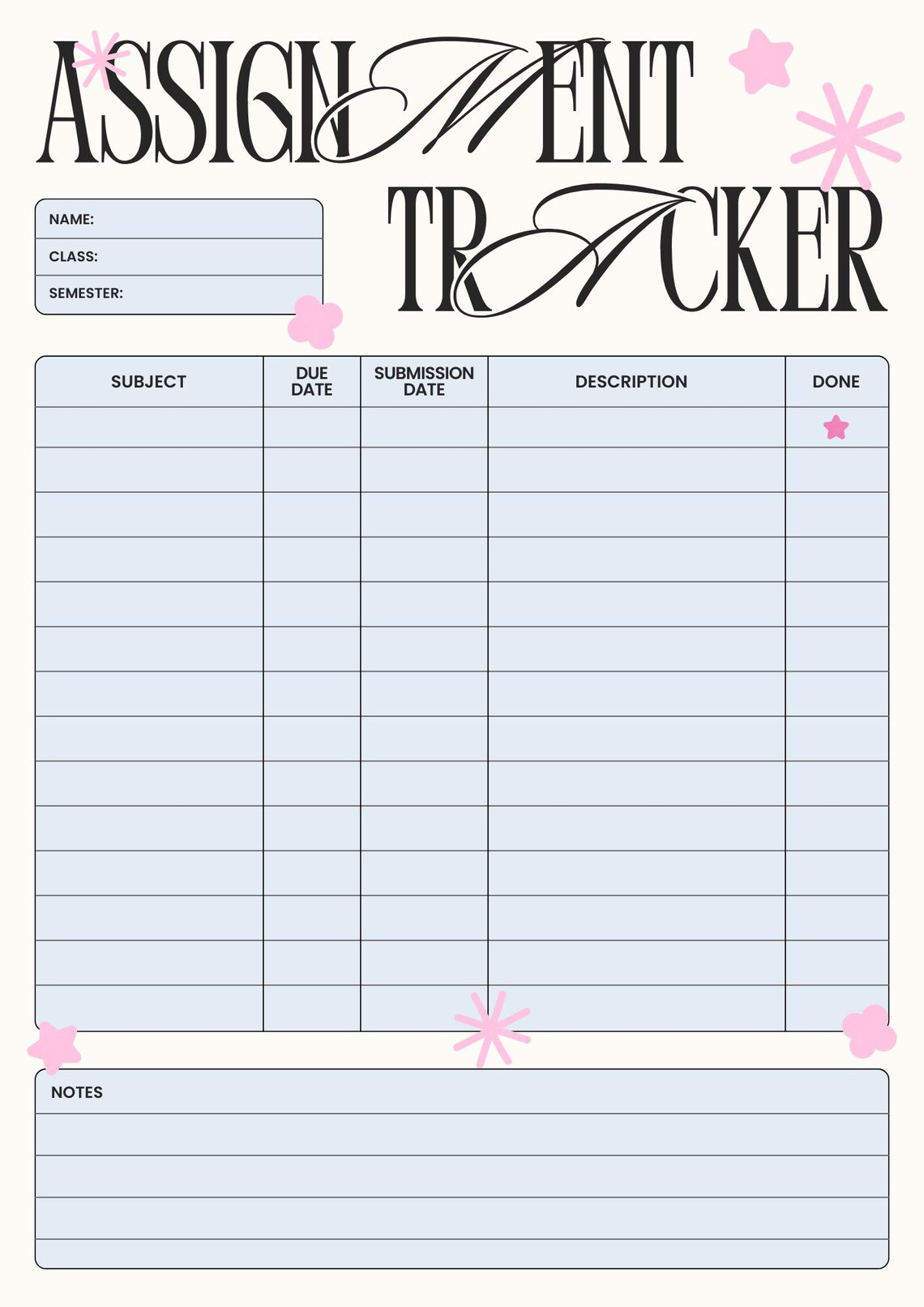 Assignment Tracker Printable | Student Study Planner (PDF Download) - Etsy