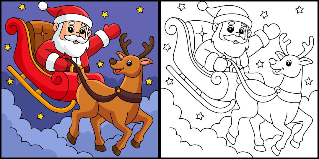 Santa Sleigh & Reindeer Coloring Page | Christmas Printable Coloring ...