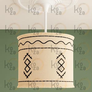 Boho Embroidered Fabric Ceiling Lampshade - Handcrafted Pendant Light Cover with Fringe | Neutral Woven Textile Lighting Decor