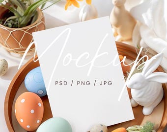 Easter Invitation Mockup, 5x7 Spring Invite Mockup, Boho Easter Card Mockup, Easter Greeting Card Mockup PSD, Holiday Floral Card Mockup