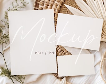 Boho Einladung Set Mockup, Neutral Briefpapier Mockup (Digitaler Download)