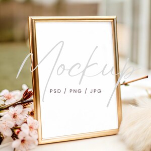 Gold Frame Wedding Sign Mockup, 5x7 Table Card (PSD, JPG, PNG)