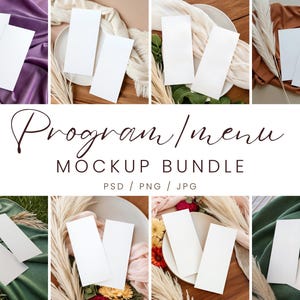 Bundel bruiloft menu mockups, 4 x 9 diner programma mockup bundel, dubbele kaart menu mockups, briefpapier mockup voor canvas, moderne hoge kaart mockup