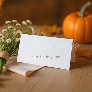 3.5x2 Food Label Mockup, Autumn Place Card Mockup, Fall Buffet Card Mockup, Pumpkin Tent Card Mockup, PSD/Canva Folded Card Mockup
