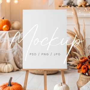 18x24 Autumn Pumpkins Easel Mockup, PSD/Canva Poster Mockup, Halloween Welcome Sign Mockup, Seating Chart Mockup, Fall Blank Event Sign Mock
