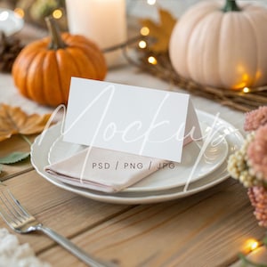 Halloween Tented Buffet Card Mockup, Place Card Mockup PSD, Autumn Food Label Canva Mockup, Fall Wedding Folded Card Mock, 3.5x2 Card Mockup