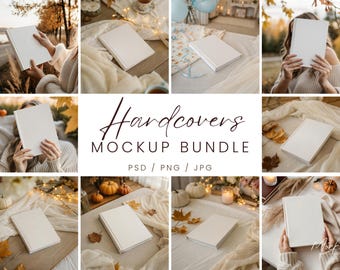 18 Hardcover Journal Mockup BUNDLE, Fall-Themed Planner Journal Mockup, Book Cover Mockup Bundle, Cozy Autumn Notebook Mockup | PSD, Canva