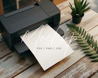 Black Printer Mockup, Close up Printer Mock Up, Desk Printer Mockup, Printer and A4 Sheet Mockup PSD, Blank Letter Size Paper Mockup