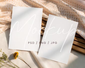 PSD/canva dubbele uitnodigingskaartmodel, 5 x 7 tweezijdige kaartmodel, mockup vrijgezellenfeestuitnodiging, mockup boho-huwelijksuitnodiging, dubbele kaartmodel