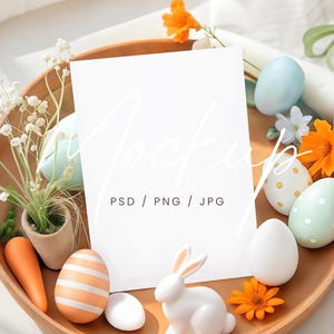 Mockup di biglietto di Pasqua, Mockup di invito di Pasqua, Mockup di biglietto di auguri di Pasqua, Mockup di cancelleria di Pasqua, Mockup PSD di invito primaverile,