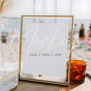 8x10 Tischschild Mockup, Sommer Tischnummer Mockup, Hochzeit Bar Schild Mockup, Brautparty Goldrahmen Schild Mockup, Eleganter Rahmen Kartenmodell