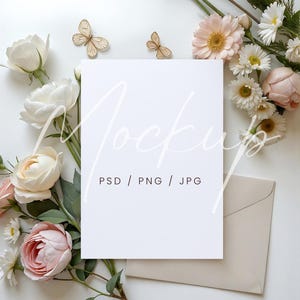 Hochzeit einladen PSD Mockup, Blumen Brautparty Karte Mockup, Frühling 5x7 Karte Mockup Einfache Babyparty Einladung Mock Photoshop Karte Mockup