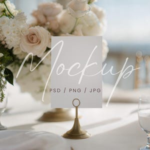Summer Wedding Table Number Mockup, 5x7 Place Card Mockup, PSD/Canva Table Sign Mockup with Stand, Bar Menu Mockup, Tabletop Sign Mockup
