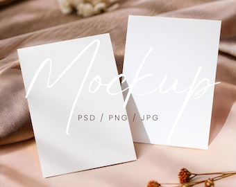 5x7 Double Side Card Mockup, Two Minimalist Invite Cards Mockup, Birthday Greeting Card Mockup, Pink Floral Invitation Card Mockup