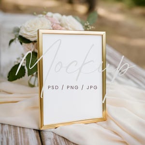 8x10 Wedding Sign Mockup, Gold Frame Menu Sign Mockup, Boho Table Number Mockup, Elegant Bar Sign Mockup, Birthday Table Sign PSD Mockup