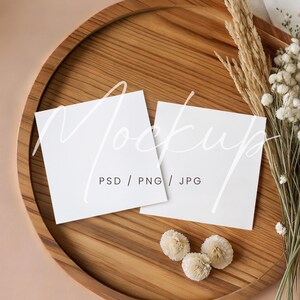 Doppelt quadratisches Kartenmodell, Zwei Visitenkarten Mockup, quadratisches Einladungsmodell, Grußkartenmodell Canva, Grußkartenmodell quadratisch