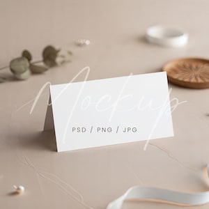 Boho Place Card Mockup – Tent Folded Name Card and Table Setting Display (PSD+PNG)