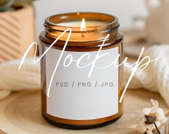 9 Oz Candle Mockup Psd, Lumient Amber Candle Mock Up, Candle Mockup Canva, Candle Label Mockup, Amber Glass Candle Mockup