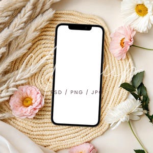 Floral iPhone Screen Mockup, Social Media Mockup, PSD/Canva Device Screen Mockup, Cellphone Screen Mockup, Aesthetic Smartphone Mockup