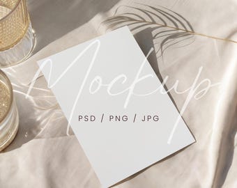 Beach Invitation Mockup, Summer Wedding 5x7 Card Mockup, Coastal Greeting Card PSD Mockup, Neutral Tones Mockup, Blank Card Mockup Canva