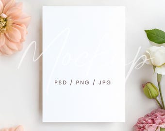 Floral Card Mockup, 5x7 Wedding Invitation Display (PSD, JPG, PNG)