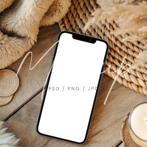 Boho iPhone Screen Mockup PSD, Neutral Device Screen Mockup, Social Media Mockup, Aesthetic Cellphone Screen Mockup, Smartphone Mockup Canva
