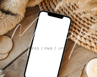 Boho iPhone-mockup, gezellig scherm (PSD, JPG, PNG)