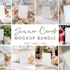 Summer Invite Card Mockups Bundle, 5x7 Invitation Mockup Bundle, Stationary Mockup, PSD/Canva Wedding Card Mockup, Greeting Cards Mockup Set