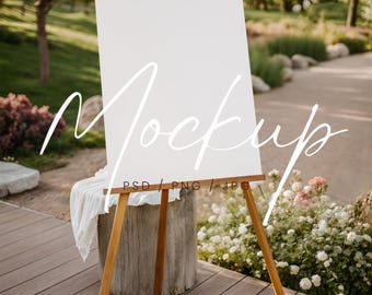 Welcome Easel Sign Mock, 18x24 Easel Mockup, Wedding Seating Plan Mockup, Modern Wedding Sign PSD Mockup, Garden Reception Poster Mockup