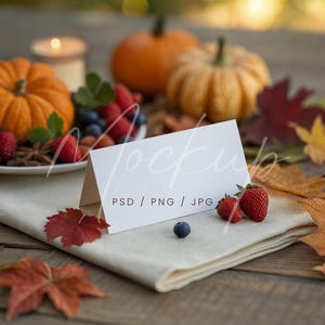 Halloween Place Card Mockup PSD, Autumn Food Label Mockup, Fall Buffet Card Mockup Canva, Place Card Mockup, Fall Wedding Seating Card Mock