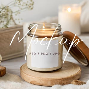 Clear Candle Label Mockup, White Jar Candle Mockup, Minimalist Candle PSD, Neutral Candle Mockup, Blank Glass Jar Candle Mock up