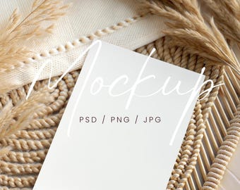 Boho Invite Card Mock Up, Wedding 5x7 Invite Mockup, Greeting Card Mockup PSD, Baby Shower Invitation Card Mockup, Empty White Card Mockup