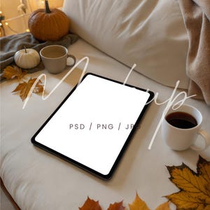 Cozy iPad Screen Mockup, Fall-Themed Tablet Screen Mockup, Autumn Blank iPad Mockup, Web Design Branding Mockup, Digital Planner Mockup