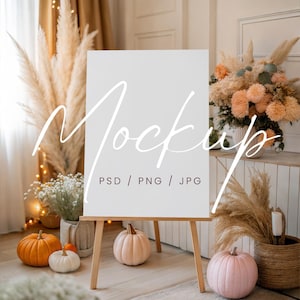 PSD/Canva Autumn Poster Mockup, 18x24 Bridal Shower Sign Mockup, Pumpkins Easel Mockup,  Halloween Welcome Sign Mockup, Seating Chart Mockup