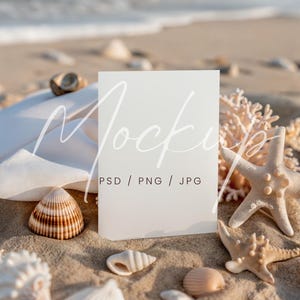 Maquette de carte 5 x 7 pour mariage d'été, maquette PSD d'invitation à la plage, maquette de carte côtière, maquette de carte vierge Canva, maquette de carte de voeux mer