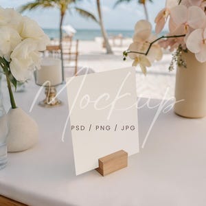 5x7 Table Number Card Mockup, Wedding Table Number Mockup, Table Wooden Stand Card Mockup, Table Sign Mockup, PSD/Canva Place Card Mockup