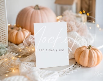 Autumn Wedding Invitation Mockup, Pumpkins Invite Mockup, 5x7 Card Mockup, Fall Baby Shower Invite Mockup, PSD/Canva Greeting Card Mockup