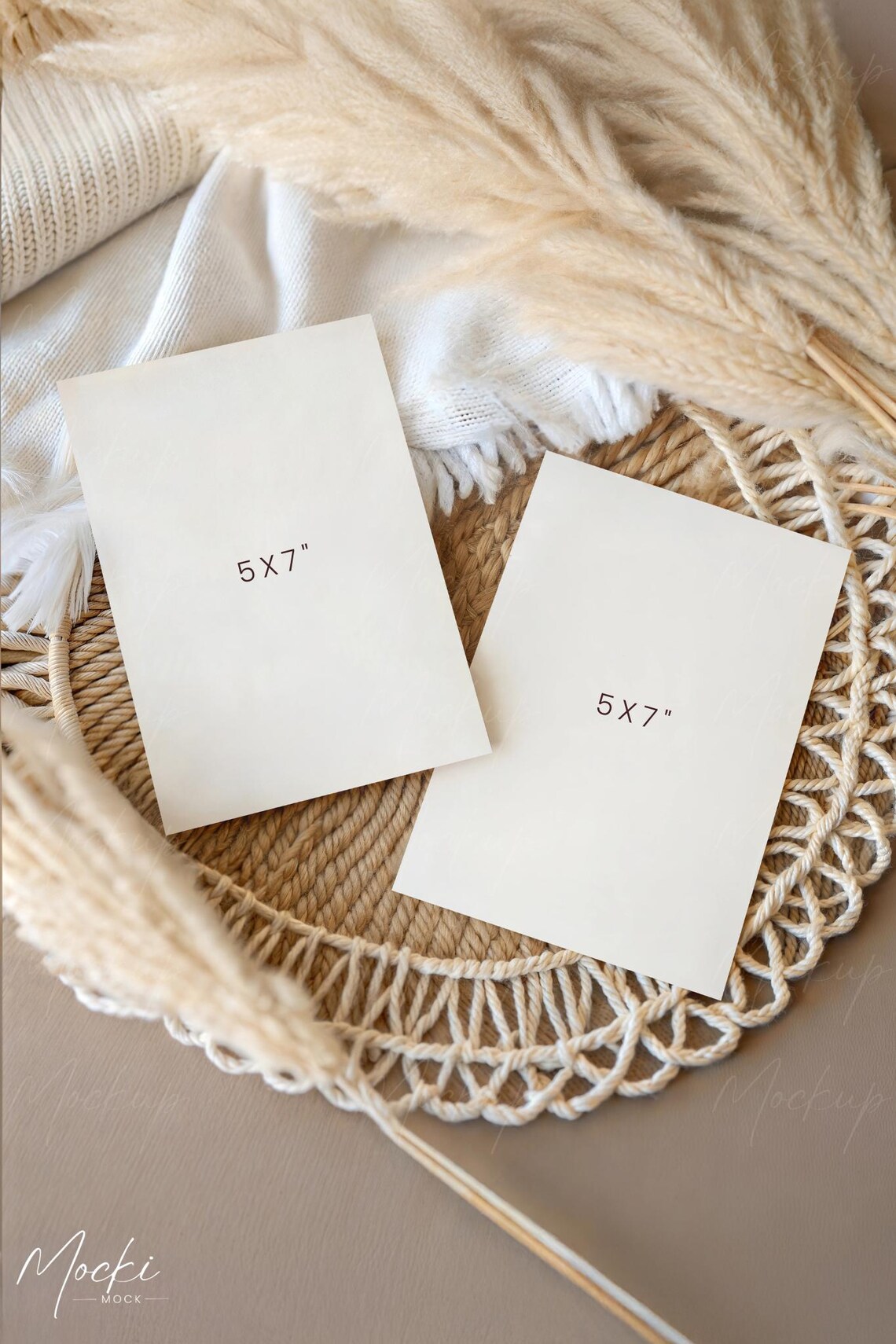 Double Invite Card Mockup, Bridal Shower Invitation Mockup, Beige 5x7 ...